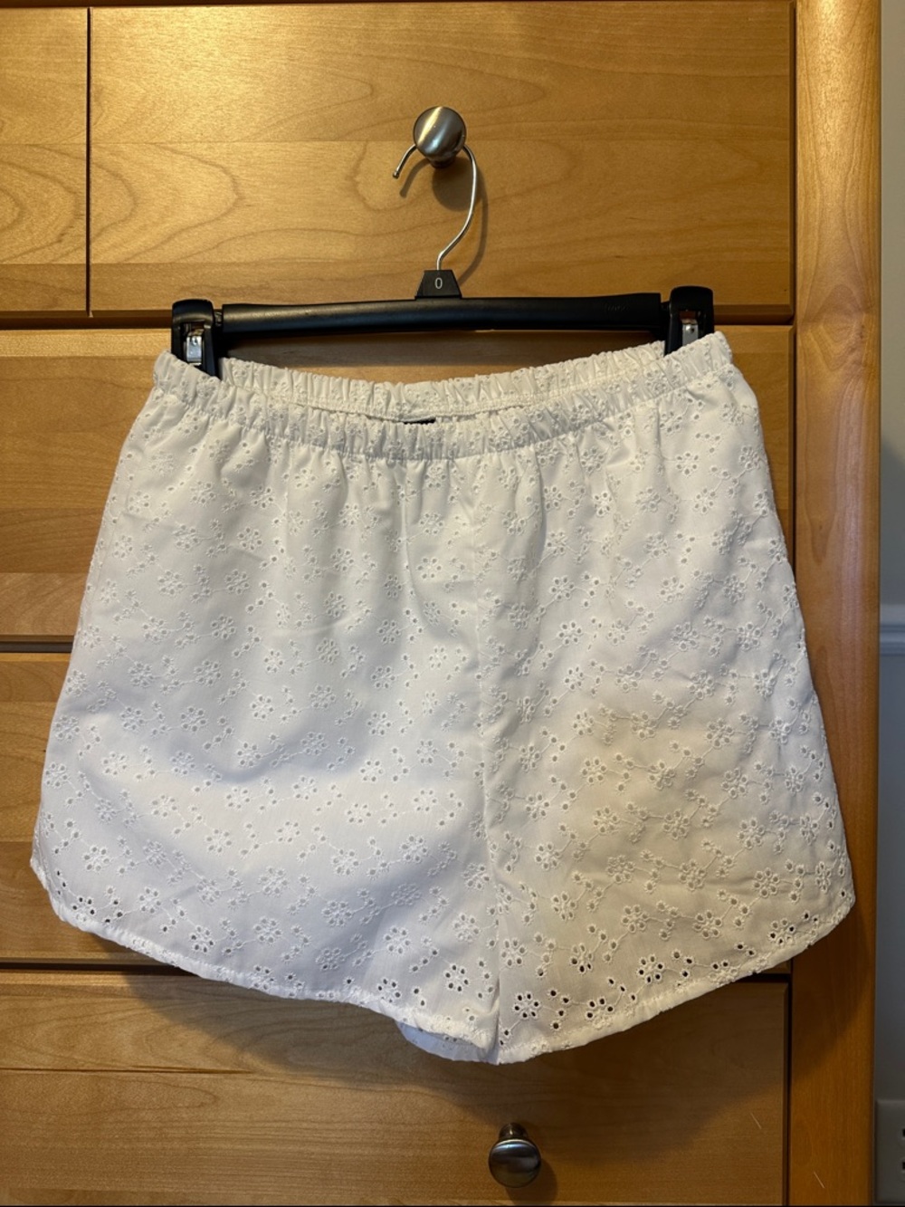 Lined White Eyelet Elastic-Waist Women’s Shorts